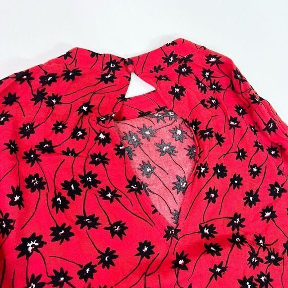 Express Shirt Womens Small Crew Neck Long Bell Sleeve Floral Red New - Picture 8 of 12